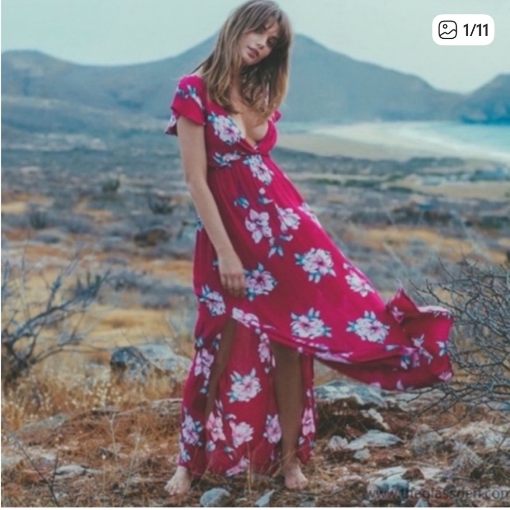 Billabong Red Pink Floral Midi Dress
